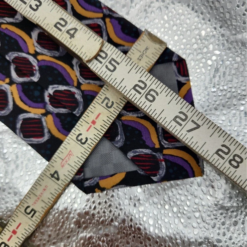Tie Givenchy Monsieur 100% Silk Abstract Geometric Yellow Purple Necktie USA VTG